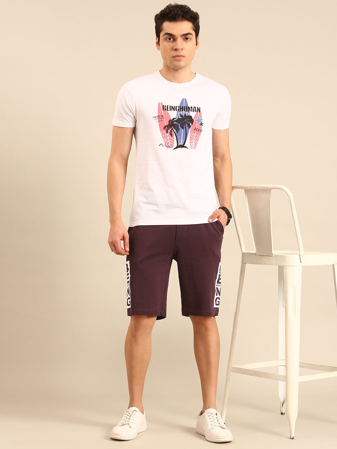 Being Human Men Pure Cotton Brand Logo Printed Regular Shorts