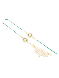 NVR Set of 2 White & Green Stone Studded Bhaiya Bhabhi Rakhi with Roli Chawal Chandan