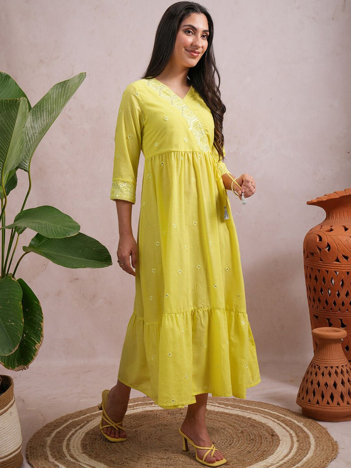 Vishudh Floral Embroidered Gathered  A Line Midi Dress