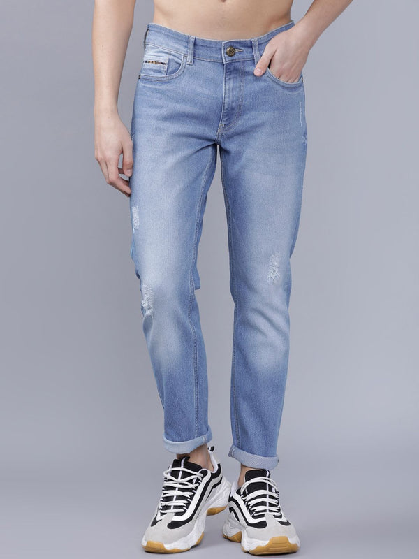 Garage CO India Lelaki Biru Slim Fit Mid-Rise Mid-Smpressed Jeans