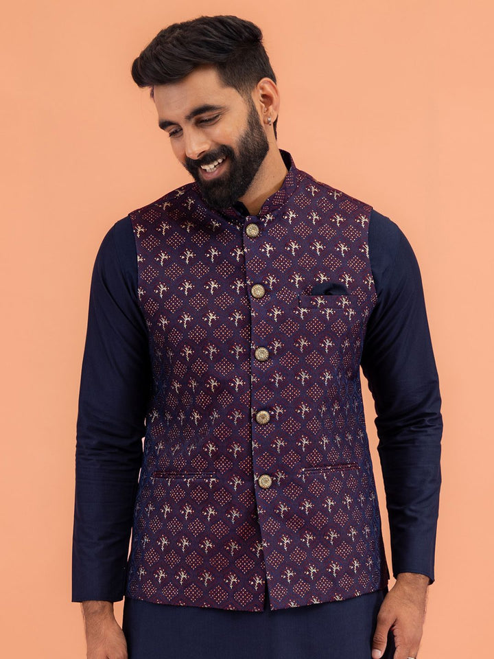 KeSah Lelaki bertekstur Zari Jaket Nehru Biasa