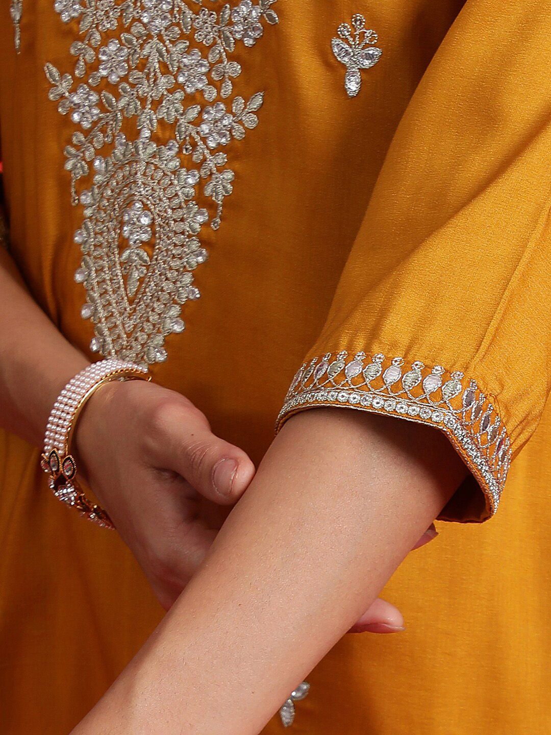 Indo Era Ethnic Motifs Embroidered Sequinned Straight Kurta & Trousers With Dupatta