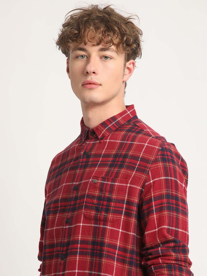 THE BEAR HOUSE Tartan Checked Cotton Slim Fit Opaque Casual Shirt