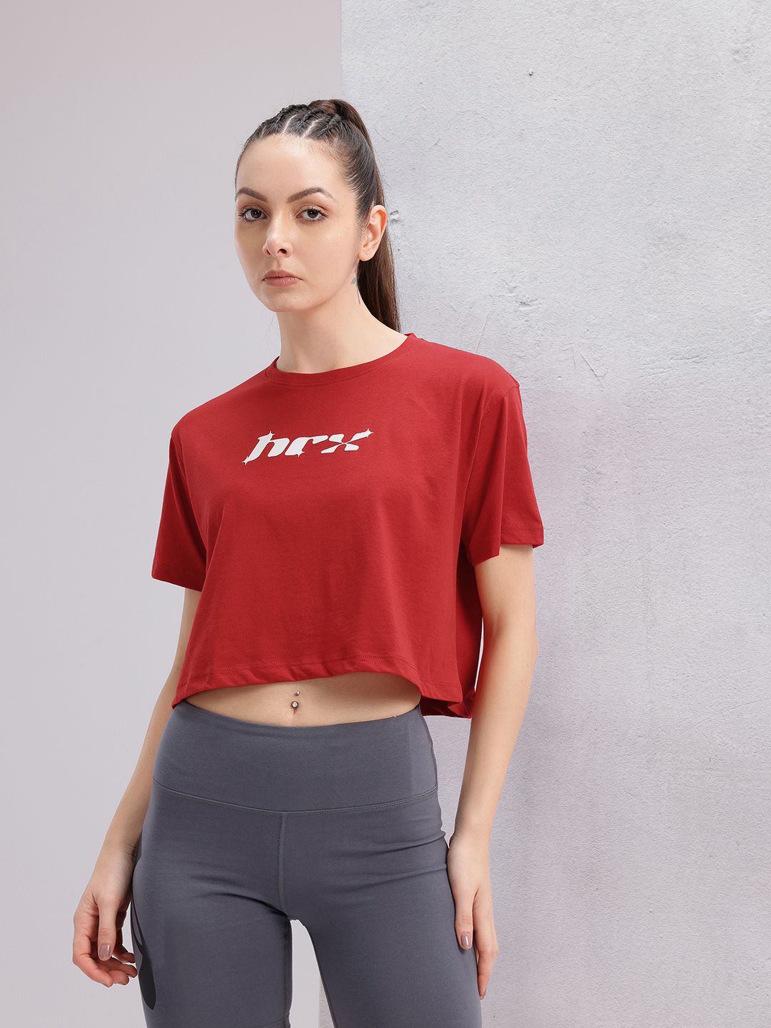 HRX by Hrithik Roshan Lifestyle Brand Logo Printed Crop T-shirt