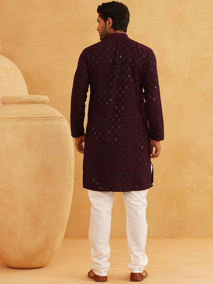 SOJANYA Geometric Embroidered Regular Sequinned Pure Cotton Kurta With Churidar