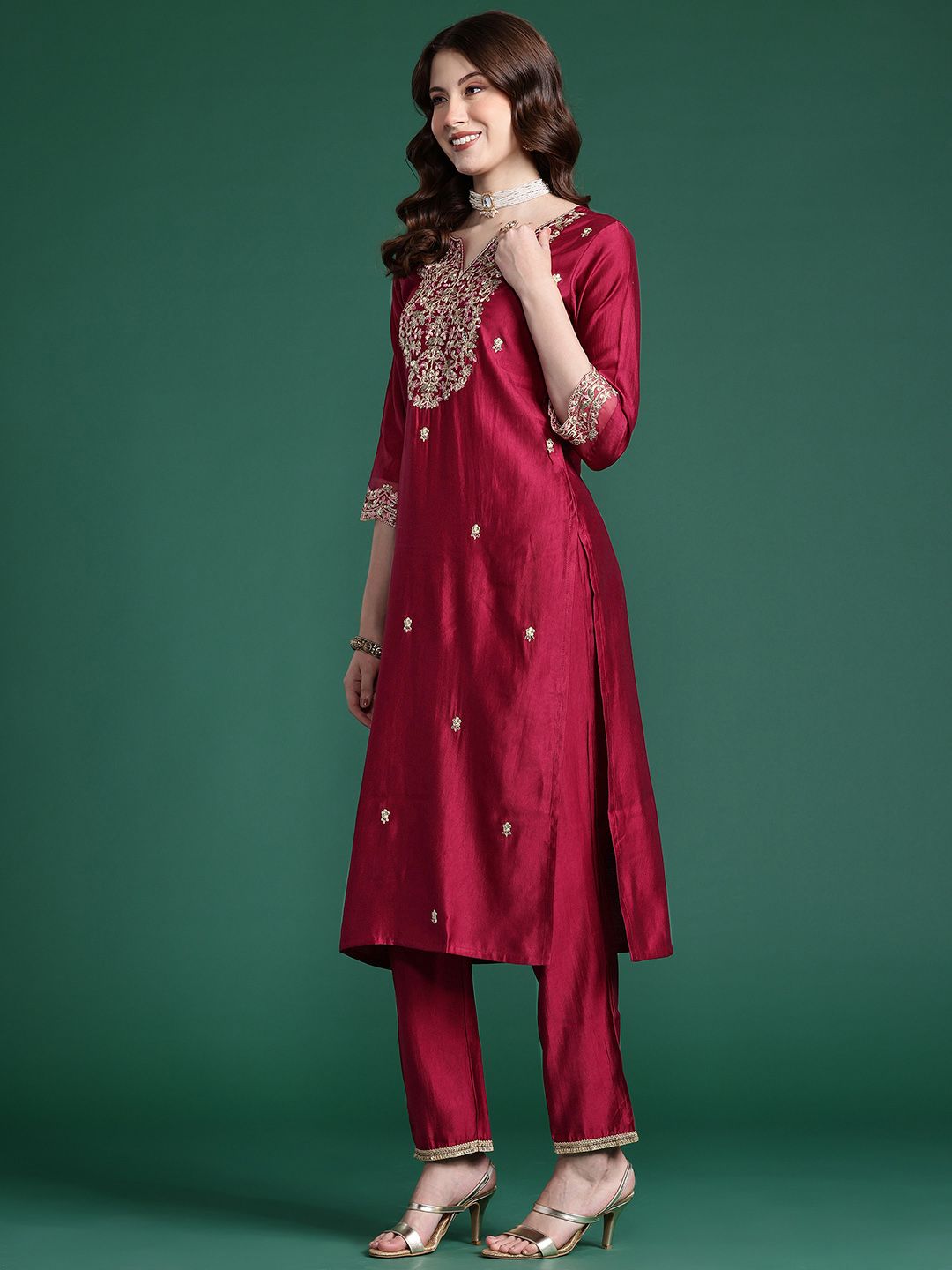 Indo Era Women Embroidered Straight Kurta Set