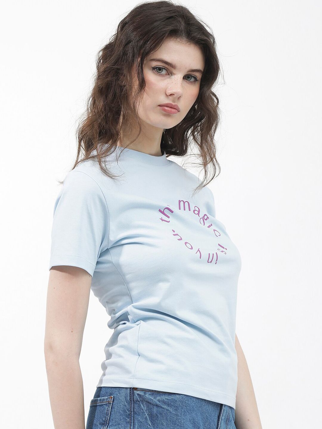 RAREISM Round Neck Short Sleeves Printed Cotton T-shirt