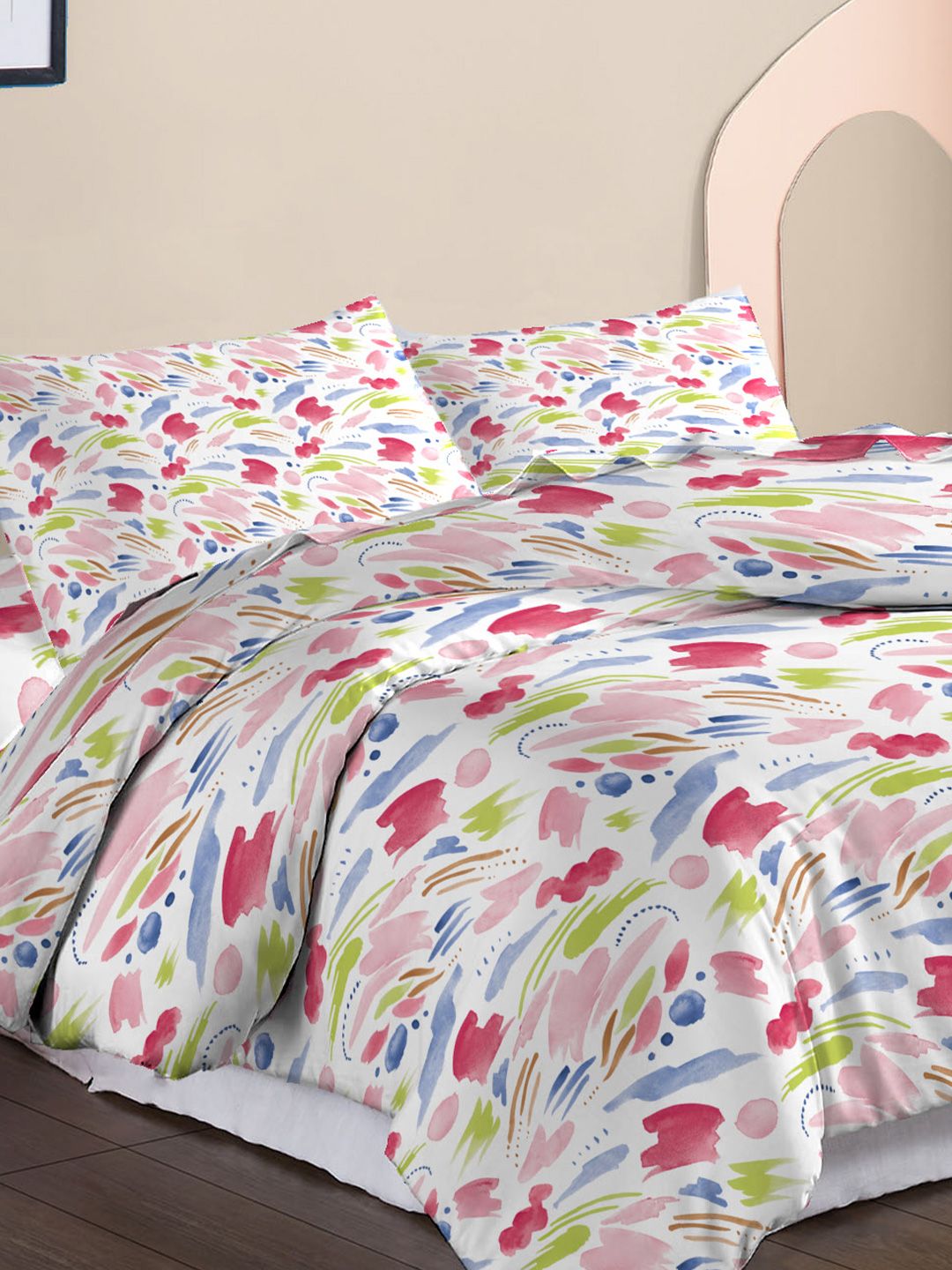 MYTRIDENT White &amp; Pink Pure Cotton Mild Winter Double King Peralatan Tidur Dengan 2 Sarung Bantal