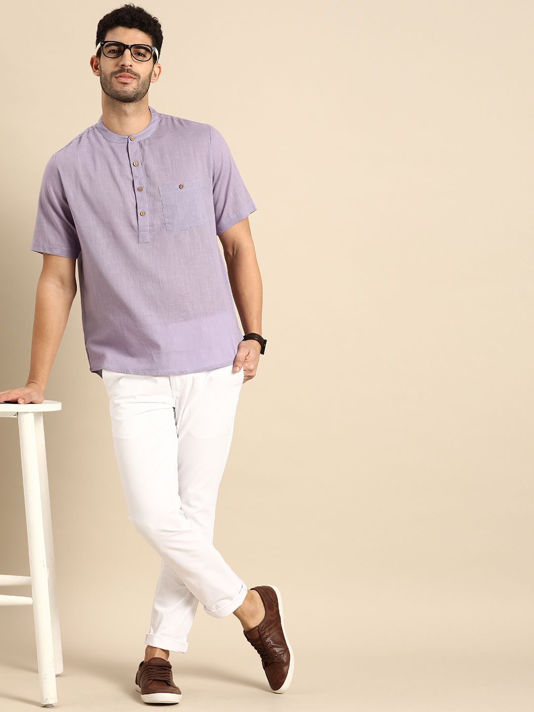 Anouk Men Lavender Pastels Pure Cotton Kurta
