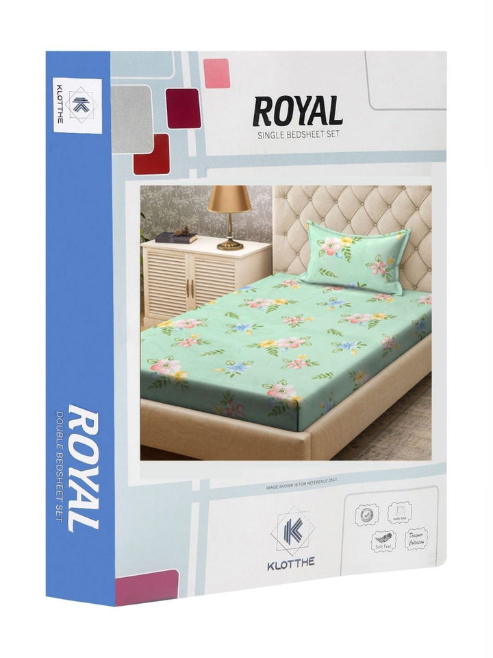 KLOTTHE Green & Pink Printed 300TC Single Bedsheet & Pillow Covers
