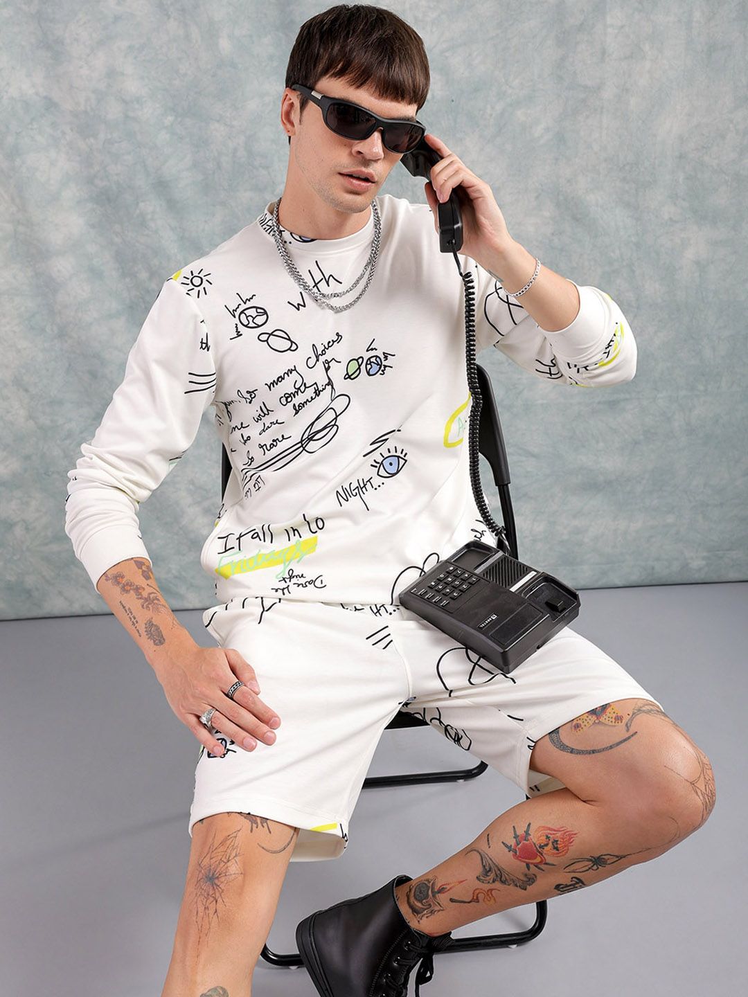 The Indian Garage Co Typography Printed Round Neck Sweatshirt with Shorts