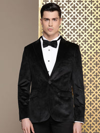 House of Pataudi Tailored Fit Self Design Velvet Finish Single-Breasted Party Blazer