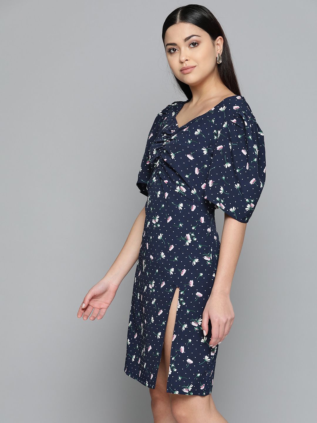 DENNISON Floral Printed Crepe A-Line Dress