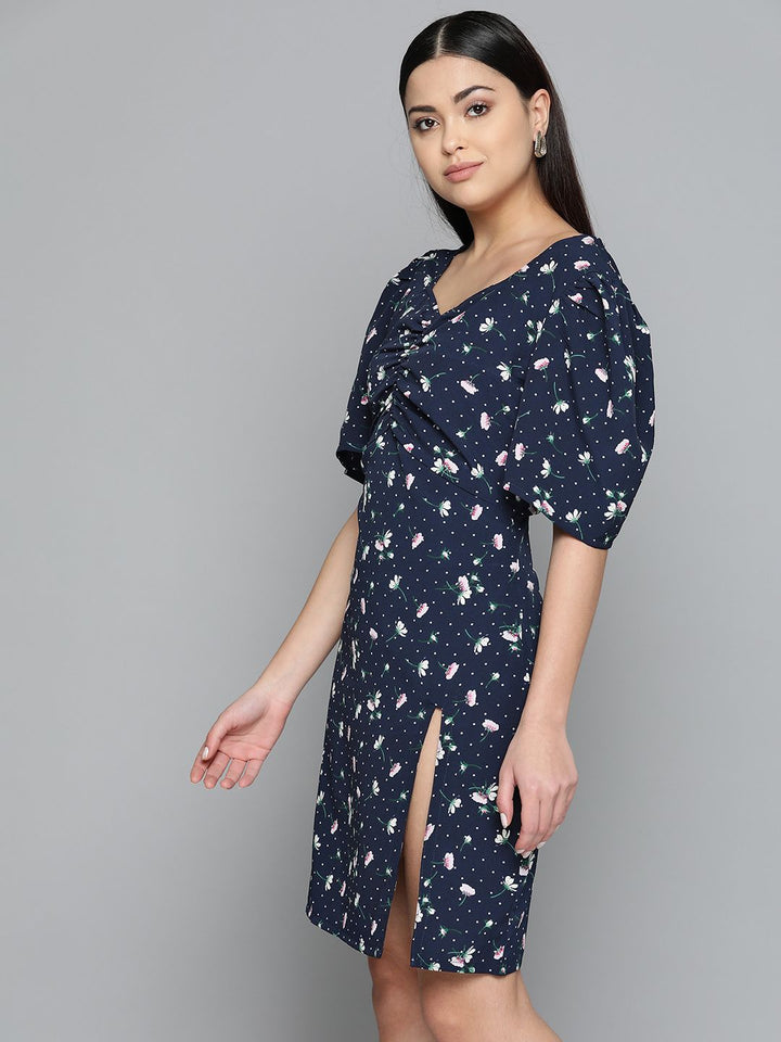DENNISON Floral Printed Crepe A-Line Dress