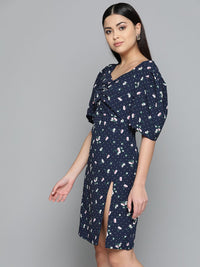 DENNISON Floral Printed Crepe A-Line Dress