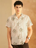DENNISON Smart Floral Printed Schiffi Casual Oversized Cotton Shirt
