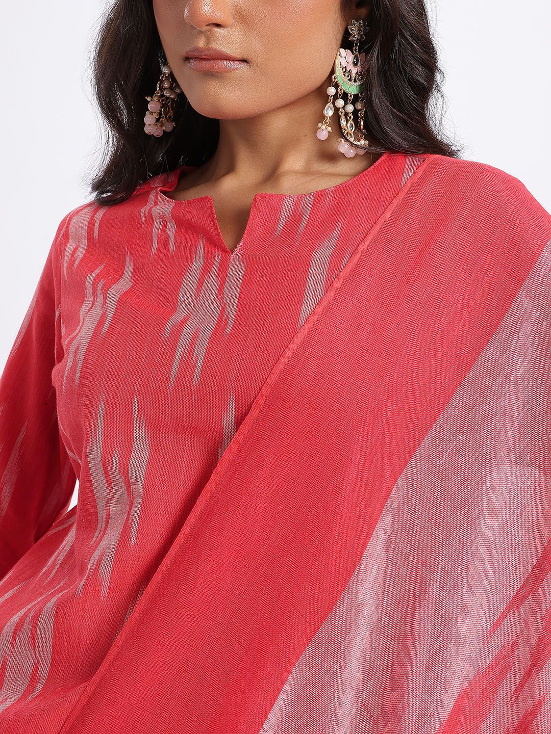 Anouk Ikat Printed Pure Cotton Straight Kurta with Trousers & Dupatta