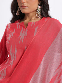 Anouk Ikat Printed Pure Cotton Straight Kurta with Trousers & Dupatta