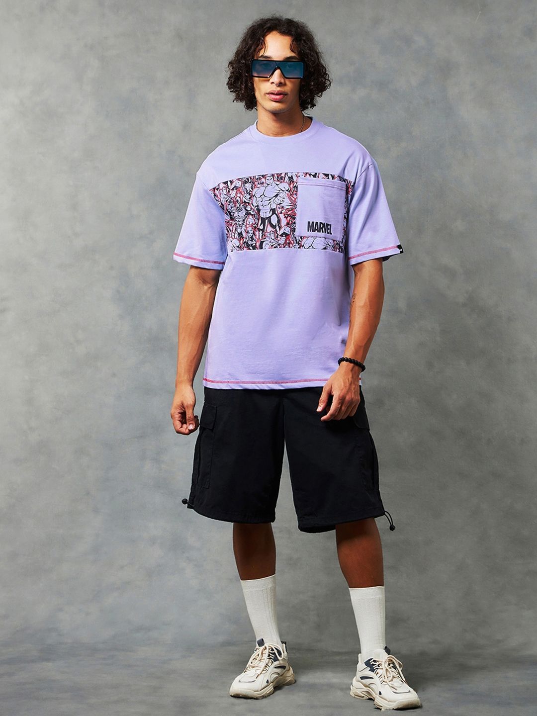 Bewakoof Marvel Printed Drop-Shoulder Sleeves Sleeves Oversized Cotton T-shirt
