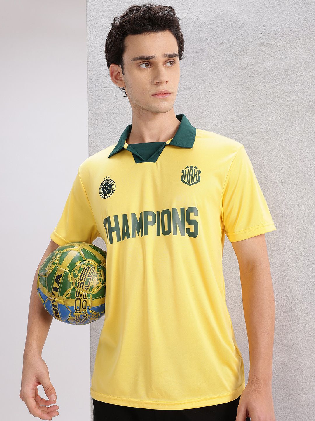 HRX by Hrithik Roshan Polo Collar Printed Rapid-Dry Football Jersey