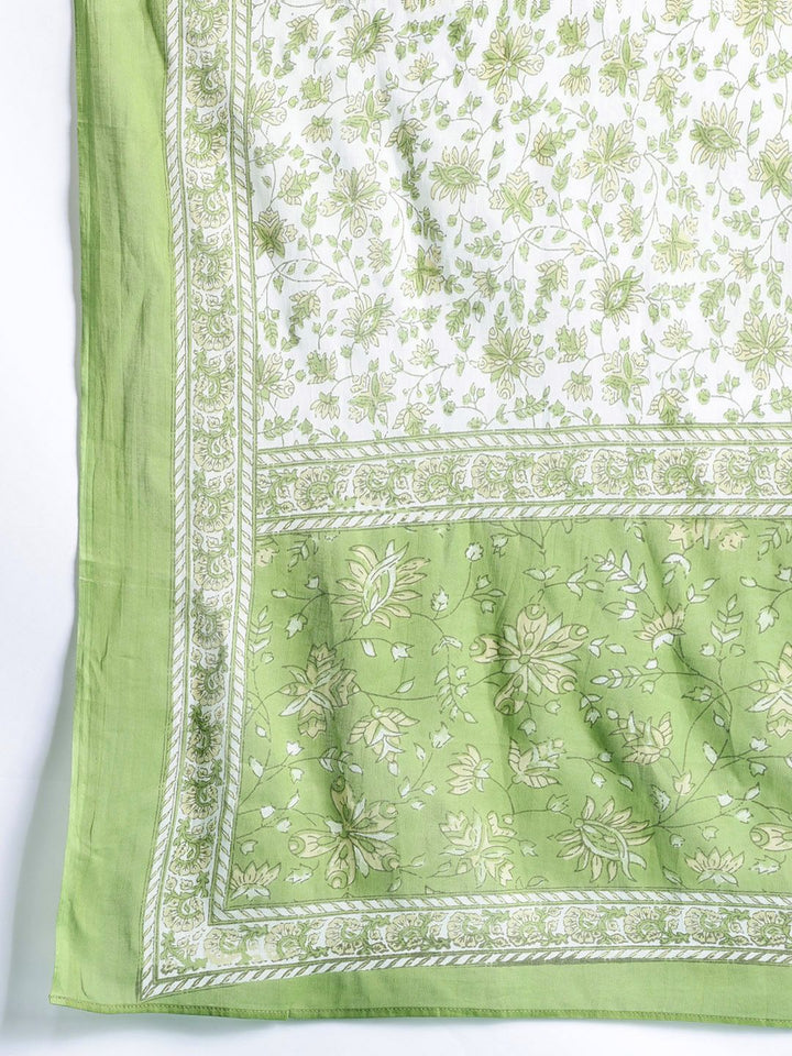 Indo Era Women Floral Printed Pure Cotton Kurta with Trousers & With Dupatta