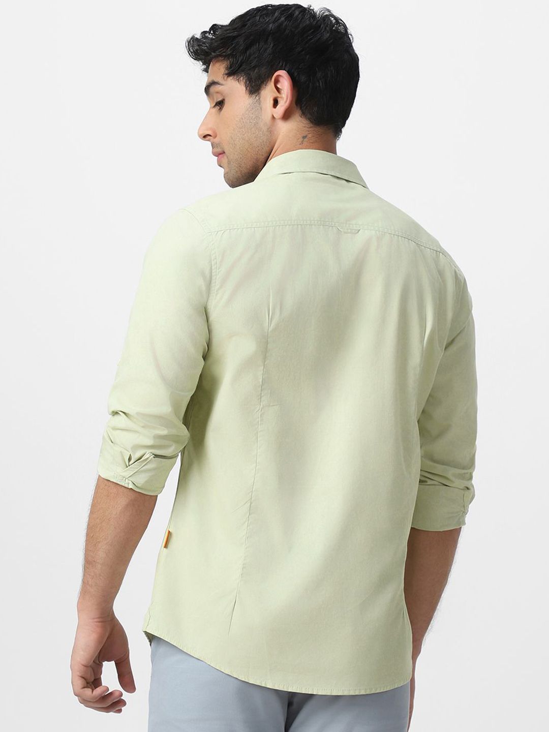 Urbano Fashion Men Spread Collar Solid Cotton Casual Shirt