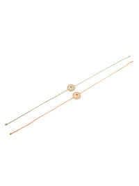 NVR Unisex Set of 2 Kundan Studded Round Floral Rakhi with Roli Chawal Chandan Mishri
