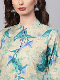 SOJANYA Women Blue & Beige Floral Print A-Line Kurta