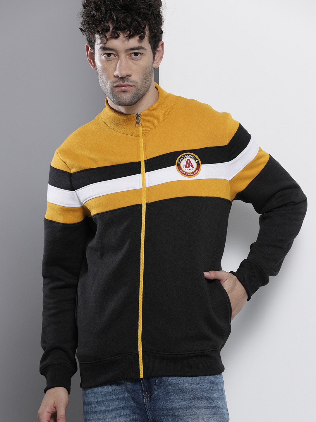 The Indian Garage Co Men Black Colourblocked Sweatshirt