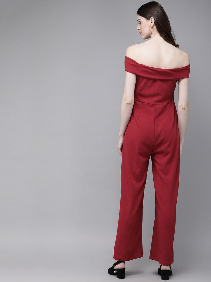 SASSAFRAS Women Maroon Solid Basic Jumpsuit
