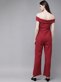 SASSAFRAS Women Maroon Solid Basic Jumpsuit