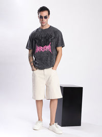 Bene Kleed Men Graphic Printed Acid Wash Cotton Oversized T-shirt