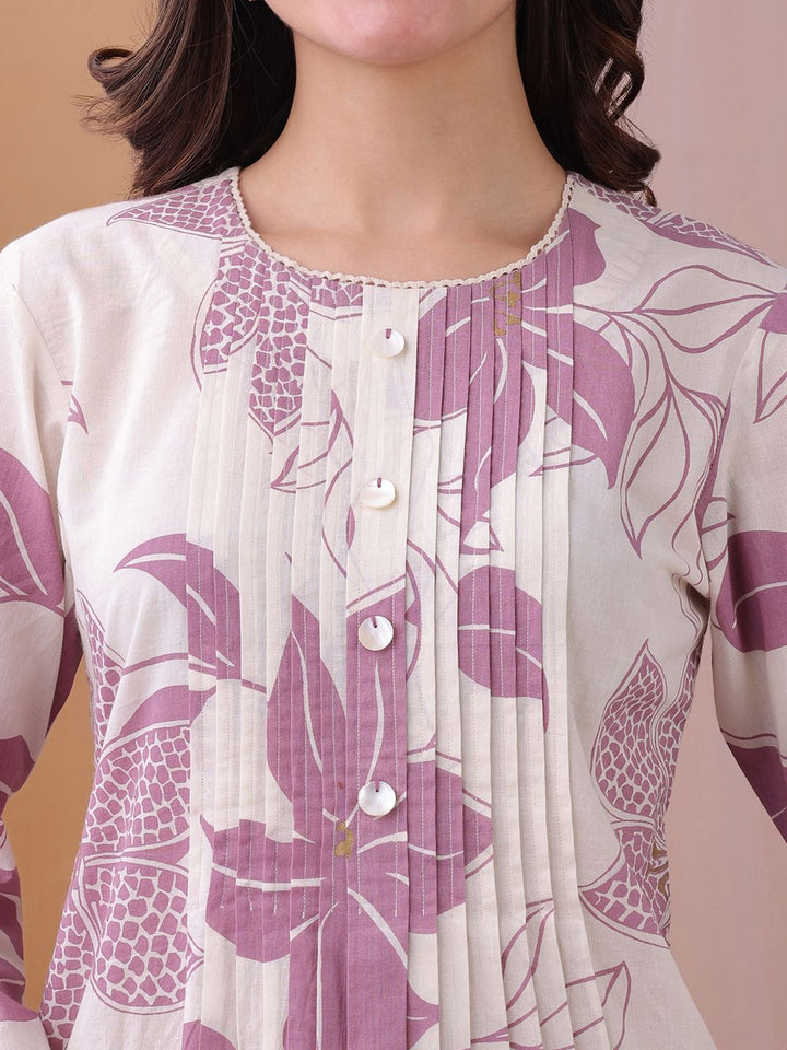 KALINI Women Floral Printed Regular Beads and Stones Pure Cotton Kurta with Trousers