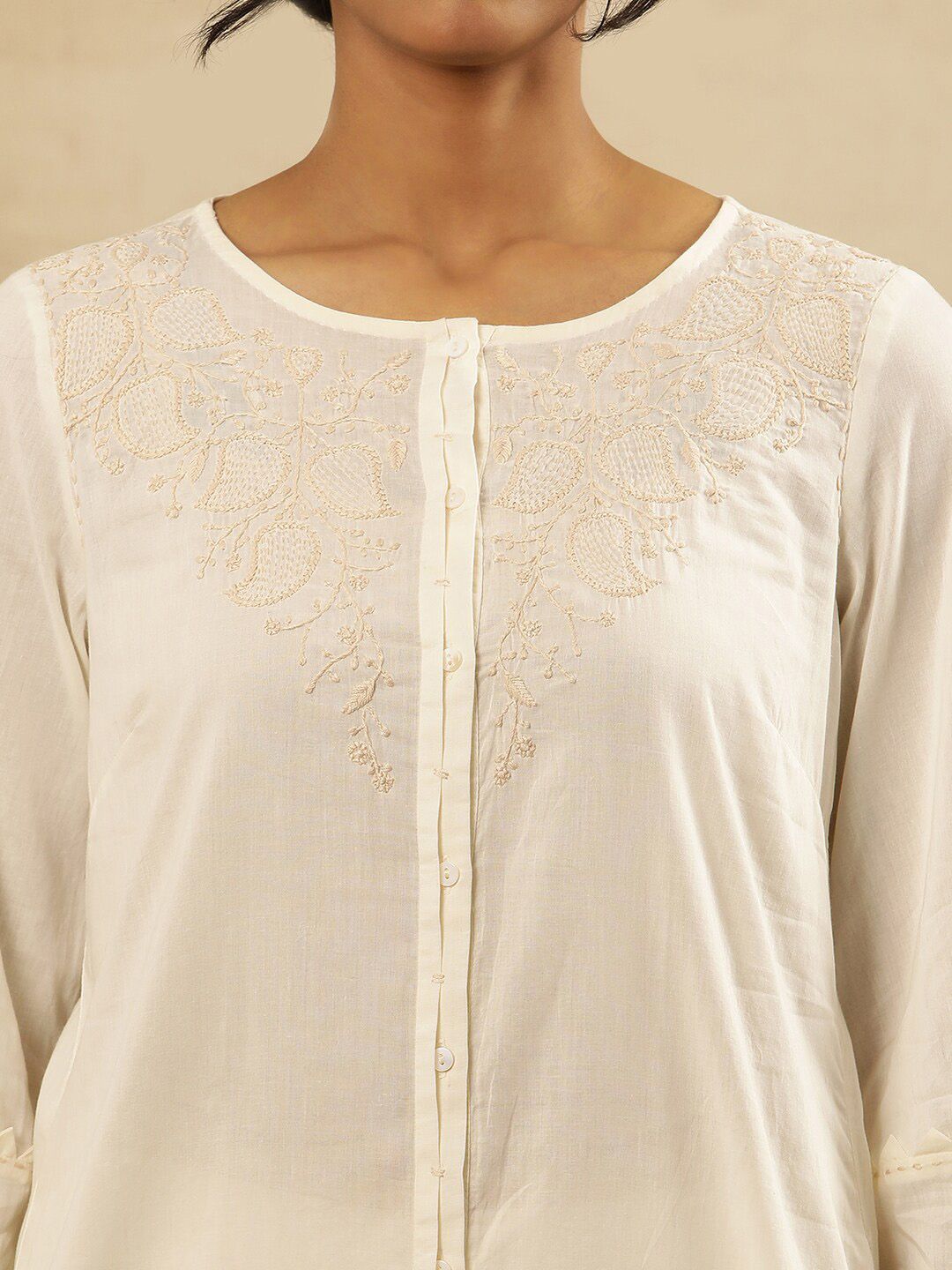 W Ethnic Motifs Embroidered Pure Cotton White Romance Straight Kurta