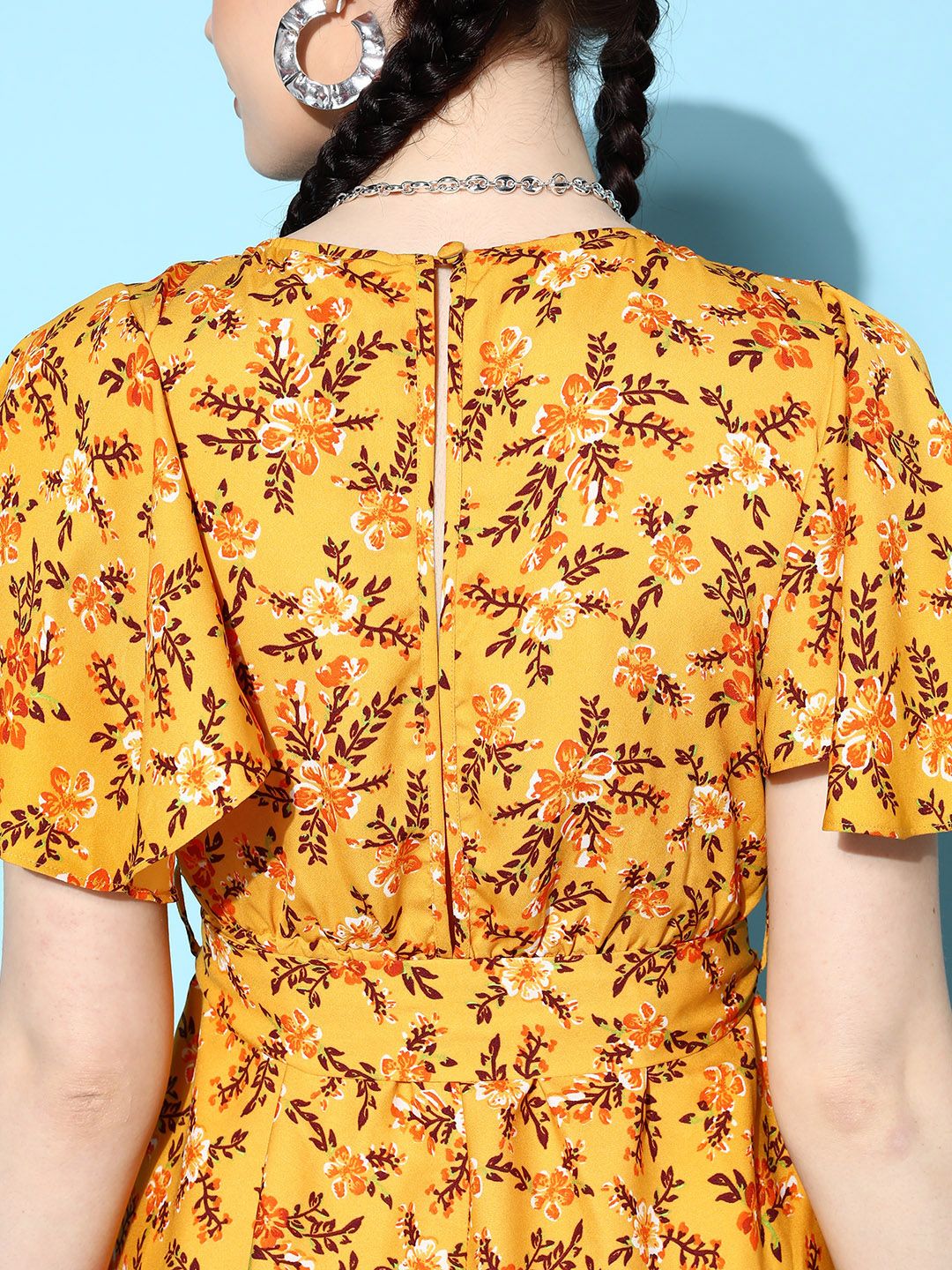 Berrylush Women  Yellow Printed Belted Detail Jumpsuit