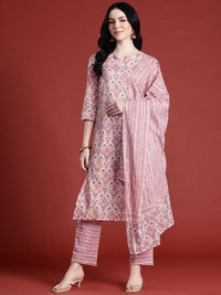 Anouk Ethnic Motifs Printed Pure Cotton Kurta with Trousers & With Dupatta