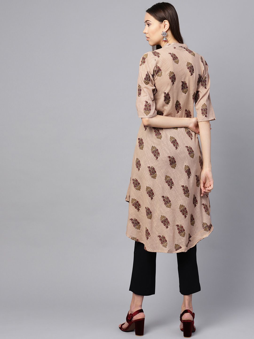 SOJANYA Kurta A-Line Bercetak Wanita Beige & Merah