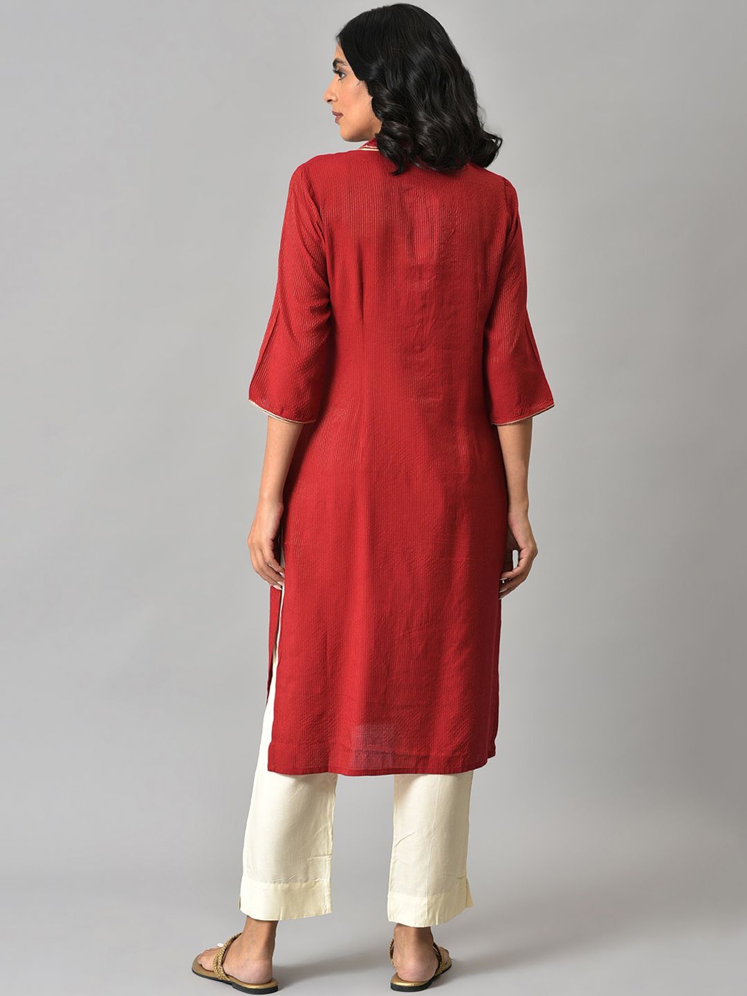 Aurelia Women Red Striped Viscose Kurta Set with Trousers