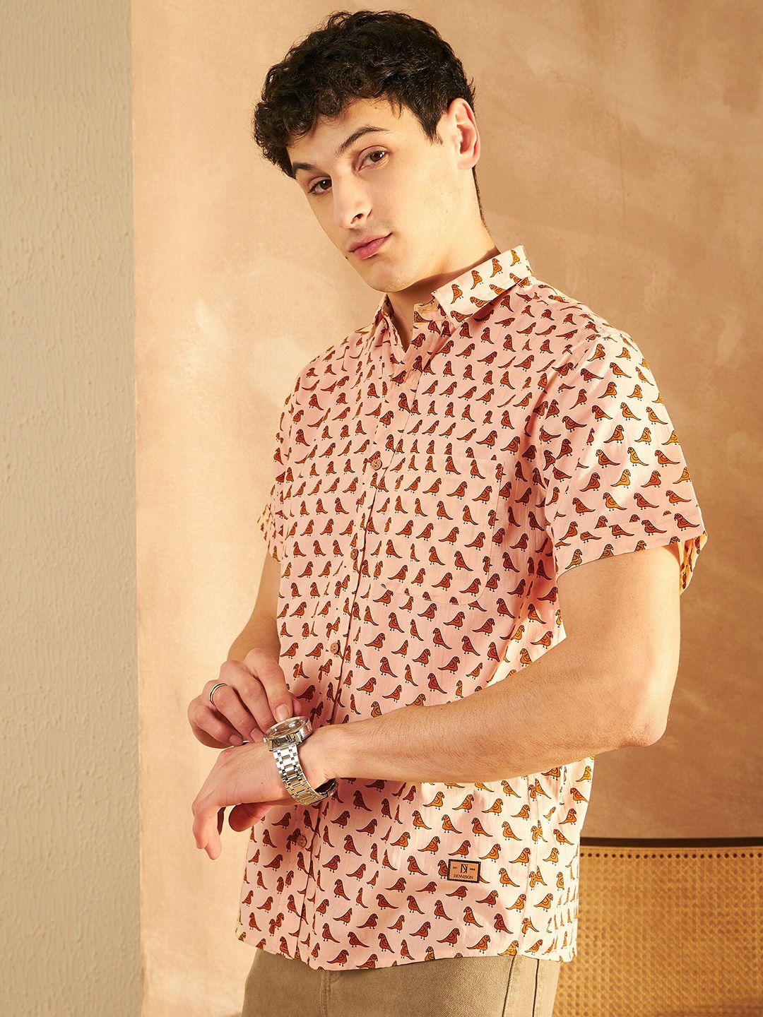 DENNISON Smart Ethnic Motifs Printed Spread Collar Cotton Oversized Lightweight Shirt