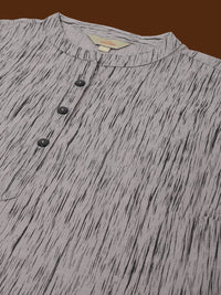 Anouk Grey Abstract Printed Mandarin Collar Cotton Kurta