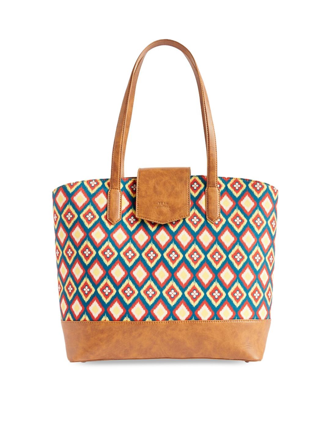 TEAL BY CHUMBAK Geometeric Printed Oversized Shopper Shoulder Bag