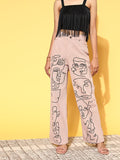 SASSAFRAS Women Stylish Nude High-Rise Straight Fit Jeans