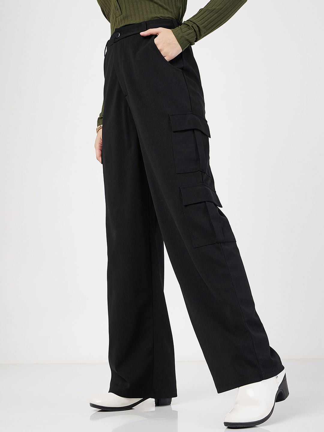 SASSAFRAS Women Plain Flat-Front High-Rise Cargos