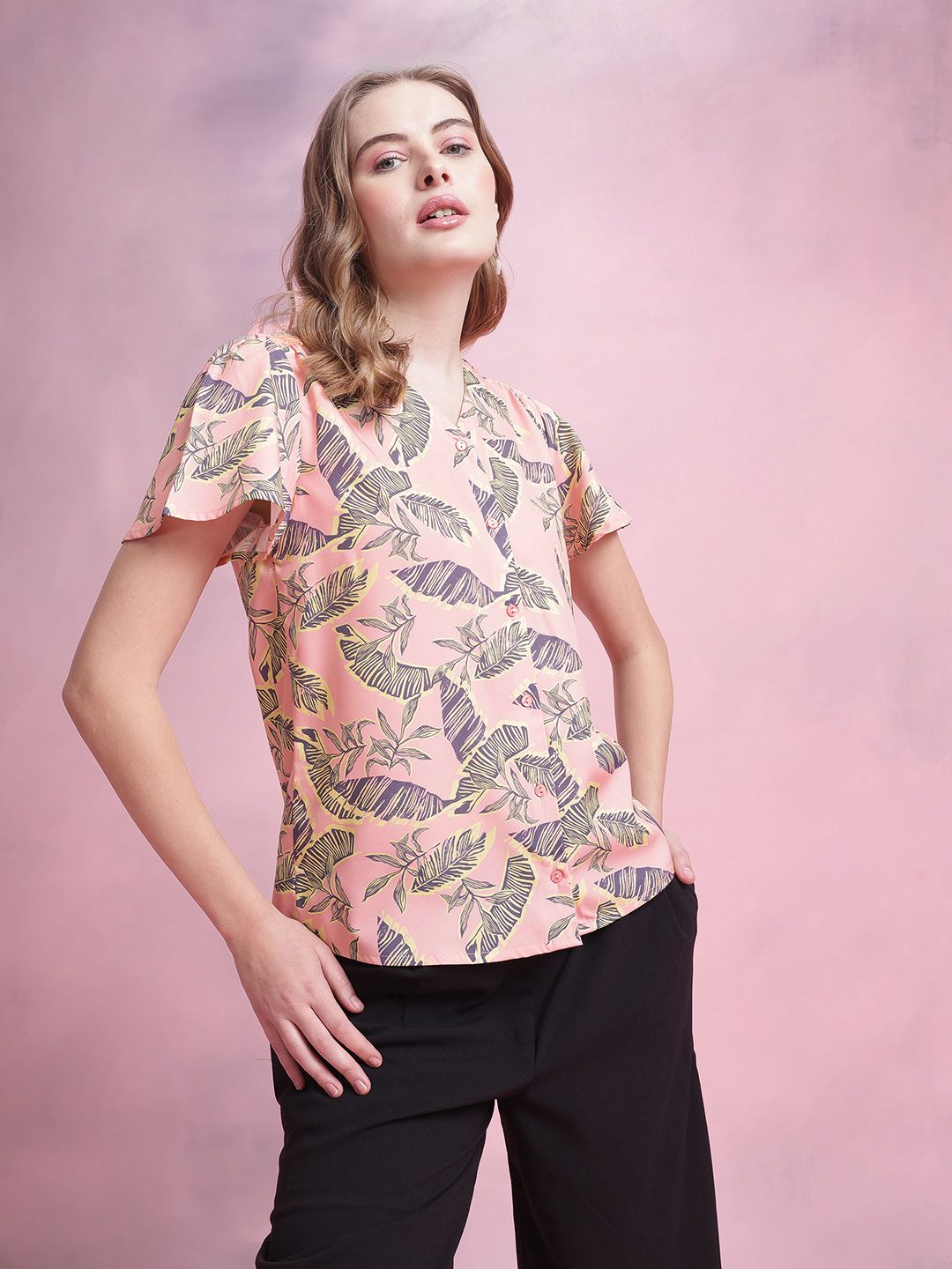 DressBerry Tropical Print Shirt Style Top