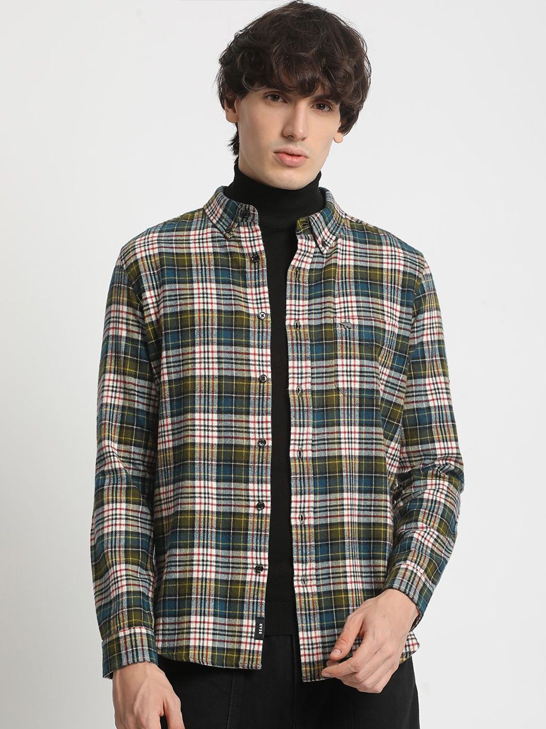 The Bear House Men Checked Slim Fit Casual Shit