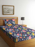 KLOTTHE Grey Floral Polycotton 300 TC Single Cadar Halus dengan Sarung Bantal-89 x 59 inci