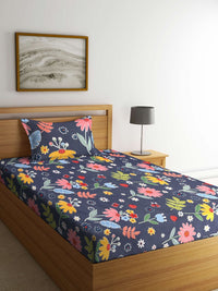 KLOTTHE Grey Floral Polycotton 300 TC Single Cadar Halus dengan Sarung Bantal-89 x 59 inci