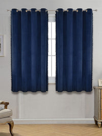 STITCHNEST Blue 2 Pieces Velvet Black Out Window Curtains