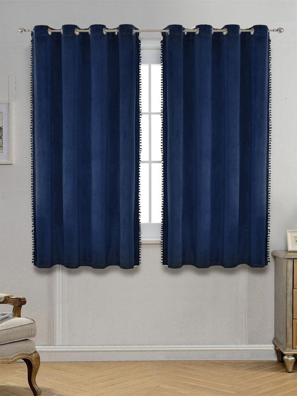 STITCHNEST Blue 2 Pieces Velvet Black Out Window Curtains