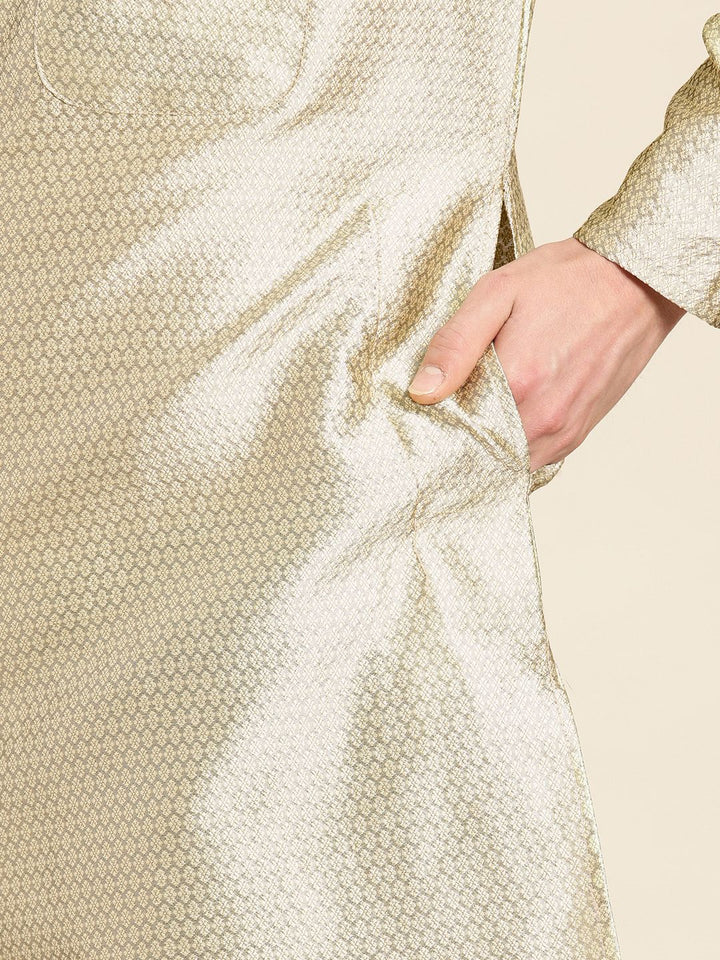 SOJANYA Men Beige Woven Design Straight Kurta